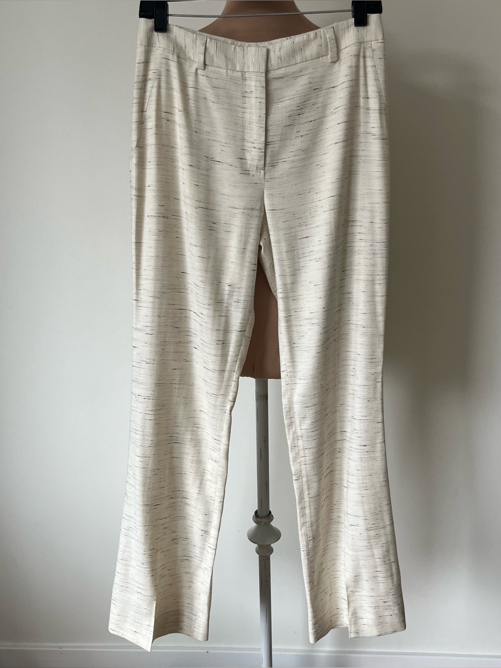 VIONNET Paris Wool Tailored Straight Leg High Rise Textured Cream Trouser Pant 6